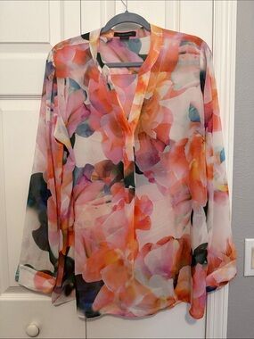 Marciano Floral Sheer Blouse in Coral Multi
